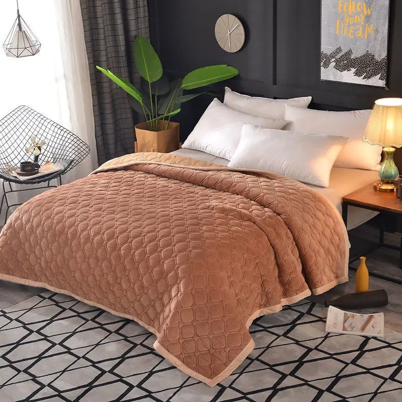 Kalın yatak örtüsü düz renk pazen yatak çarşafı kristal kadife Bedcover kapitone yumuşak Coverlet seti polar battaniye yatak - Görsel 4