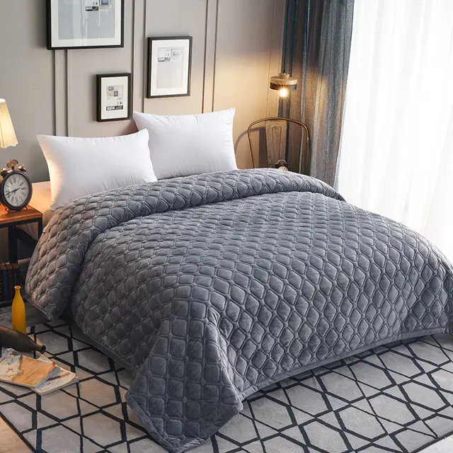 Kalın yatak örtüsü düz renk pazen yatak çarşafı kristal kadife Bedcover kapitone yumuşak Coverlet seti polar battaniye yatak