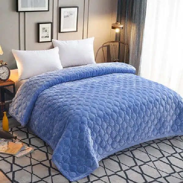 Kalın yatak örtüsü düz renk pazen yatak çarşafı kristal kadife Bedcover kapitone yumuşak Coverlet seti polar battaniye yatak - Görsel 12