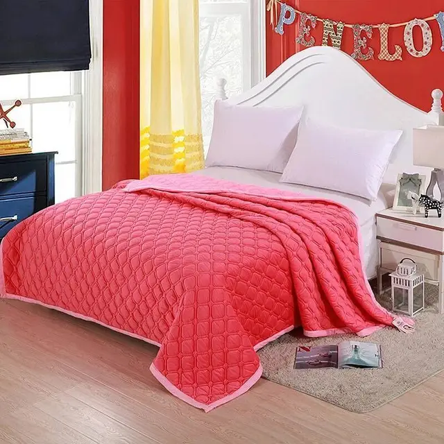 Kalın yatak örtüsü düz renk pazen yatak çarşafı kristal kadife Bedcover kapitone yumuşak Coverlet seti polar battaniye yatak