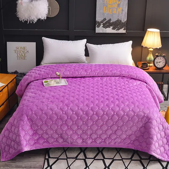 Kalın yatak örtüsü düz renk pazen yatak çarşafı kristal kadife Bedcover kapitone yumuşak Coverlet seti polar battaniye yatak - Görsel 14