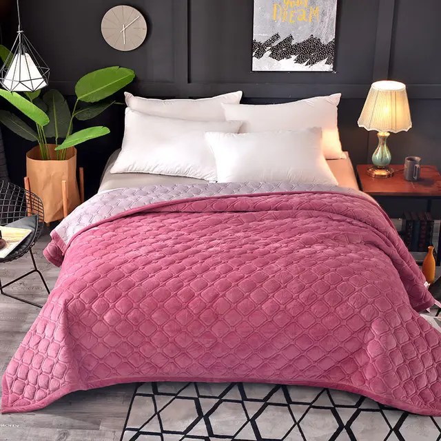 Kalın yatak örtüsü düz renk pazen yatak çarşafı kristal kadife Bedcover kapitone yumuşak Coverlet seti polar battaniye yatak - Görsel 15