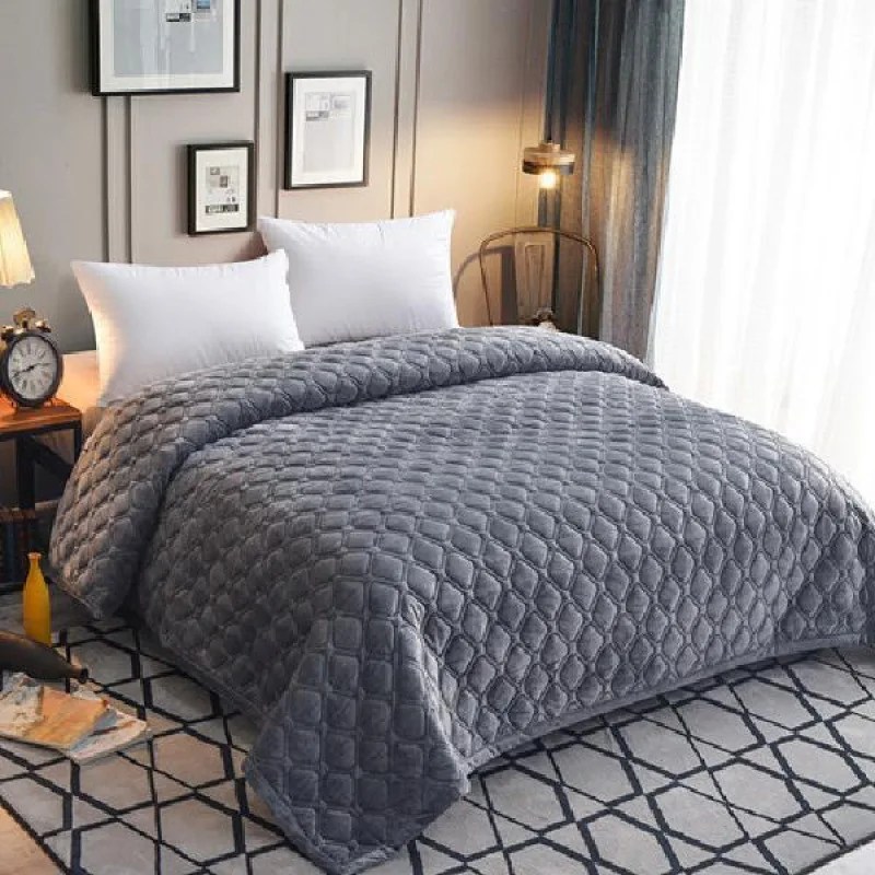 Kalın yatak örtüsü düz renk pazen yatak çarşafı kristal kadife Bedcover kapitone yumuşak Coverlet seti polar battaniye yatak