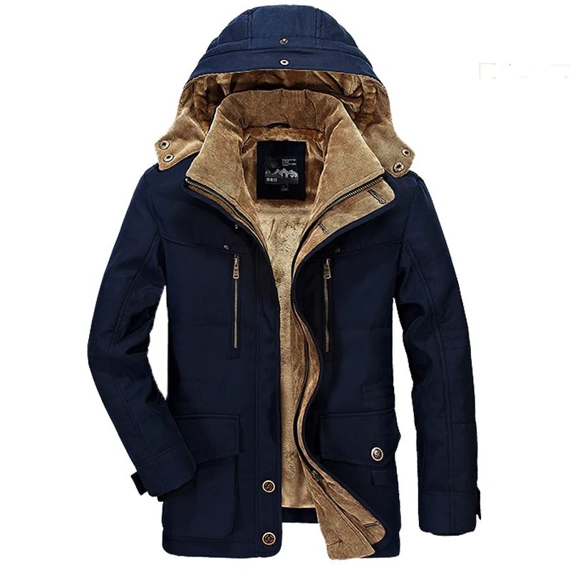 Kaliteli erkek Fit kış mont çok cep kargo ceketler erkekler uzun kış mont aşağı ceketler kapşonlu Casual sıcak Parkas 7XL