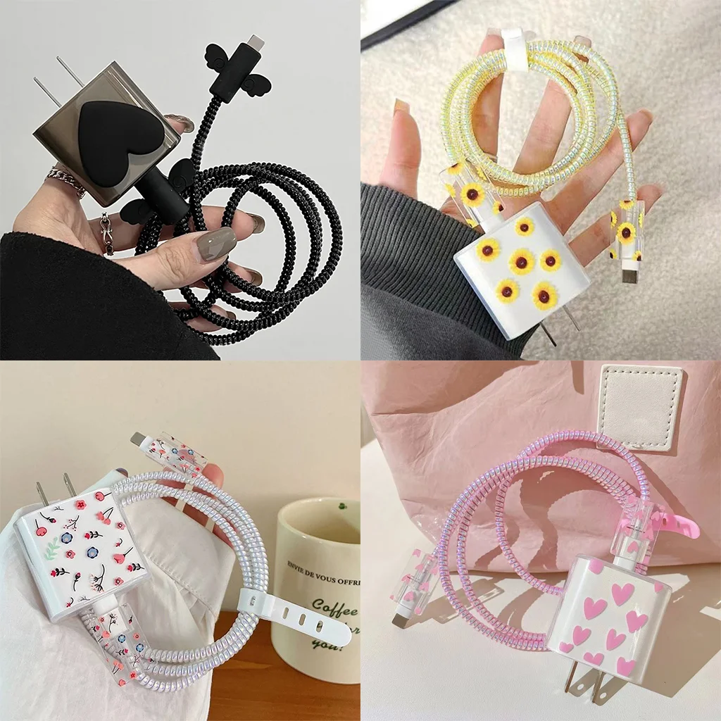 Kalp silikon toz geçirmez kablo ajanda Bite kordon USB kablosu şarj kafa sarıcı kılıf koruyucu Apple iPhone 18/20W