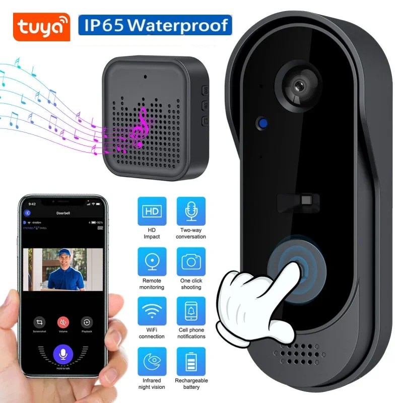 Kamera kablosuz paket ile Tuya kapı zili Video kapı zili WIFI HD açık telefon kapı zili kamerası güvenlik Video interkom IR