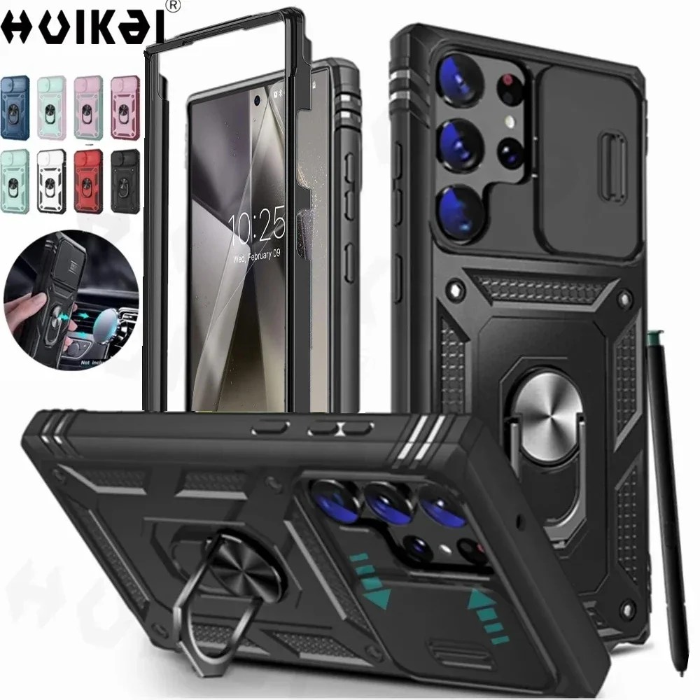 Kamera slayt Lens kılıf Samsung Galaxy S24 Ultra S23 Ultra S22 artı S23 FE S21 A14 A54 A52S A34 koruyucu sınıf sağlam kapak