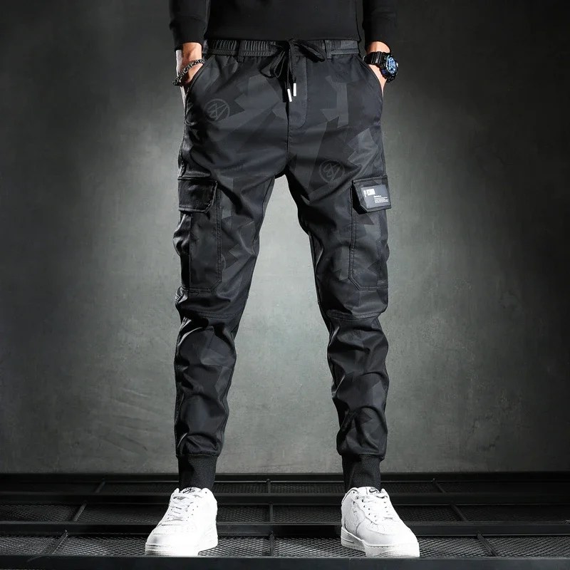 Kamuflaj koşucu pantolonu erkek bahar sonbahar kalem Harem pantolon erkekler rahat pantolon Camo Joggers çoklu cepler