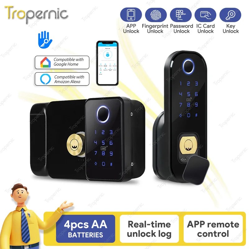 Kapı açık anahtarsız elektrik jant için su geçirmez akıllı kilit Wifi çift taraflı parmak izi okuyucu Ttlock App ile kilit