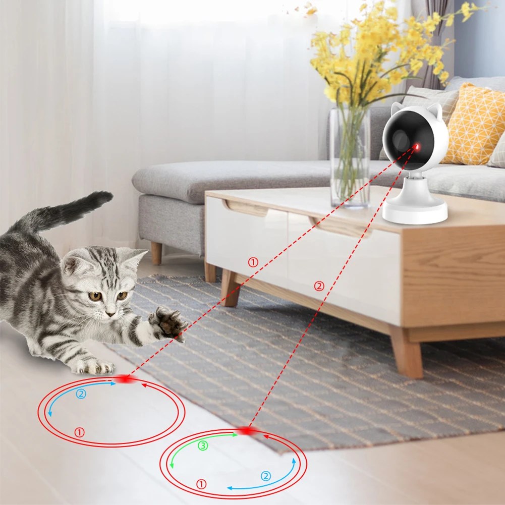 Kapalı kediler için otomatik kedi lazer oyuncak, yavru kedi/köpekler için interaktif kedi oyuncaklar, hızlı/yavaş modu, ayarlanabilir çizerek aralıkları - Görsel 4