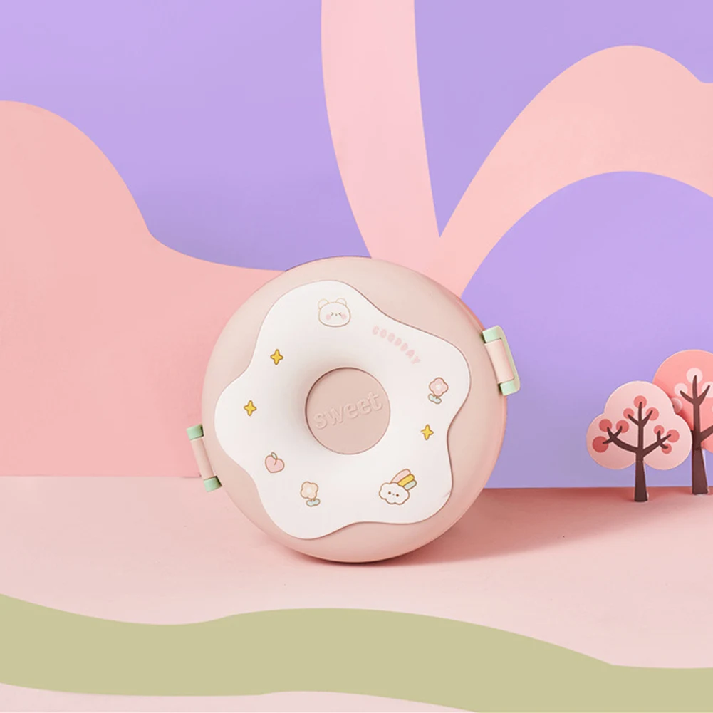 Karikatür Donuts taşınabilir yemek kabı bebek çocuk öğrenci açık kamp piknik gıda konteyner Bento kutusu plastik yemek kabı