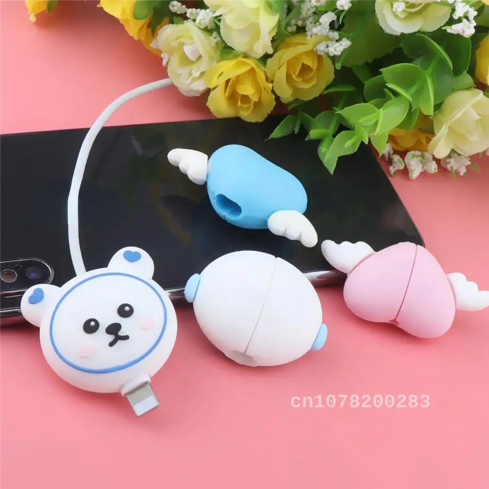 Karikatür koruyucu kablo şarj hayvan kablo Bite sevimli USB kablosu koruyucu sarıcı Anime Kawaii organizatör kapak IPhone