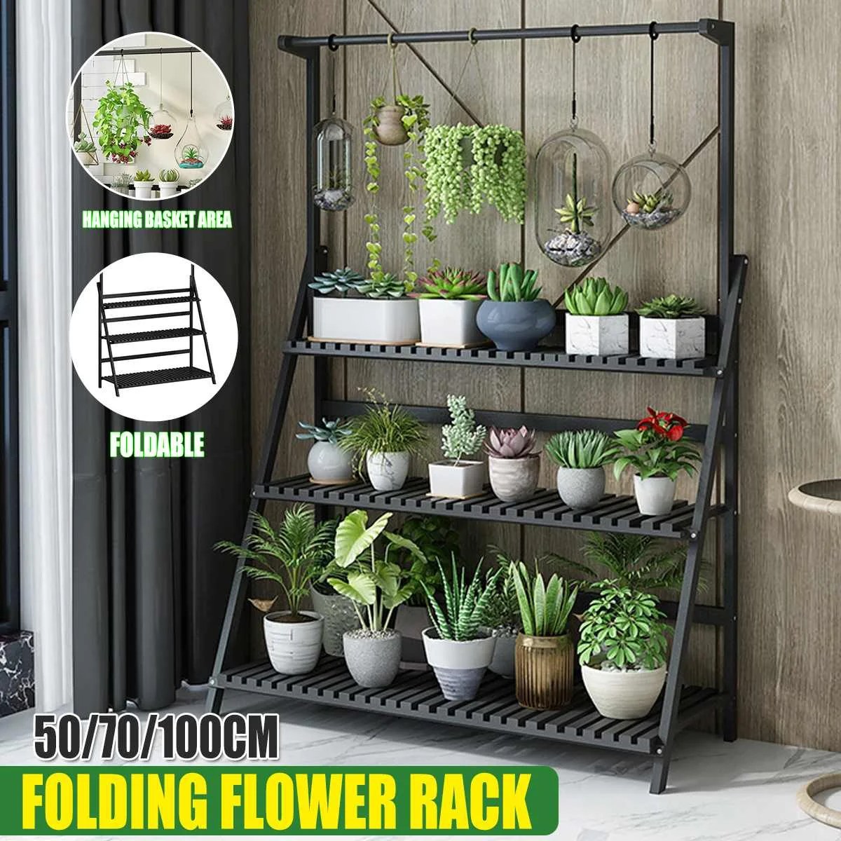 Katlanır 50/70/100cm 3 katmanlı bitkiler raflar çiçek rafı ahşap merdiven raf dolapları banyo kabini kapalı açık bahçe için