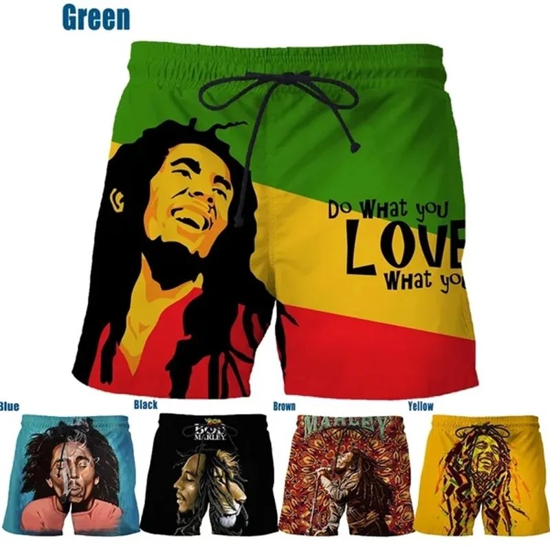 Kaya şarkıcı Bob Bob Reggae Rasta desen kurulu şort 3D baskı erkek açık eğlence spor salonu şort erkekler yüzmek mayo