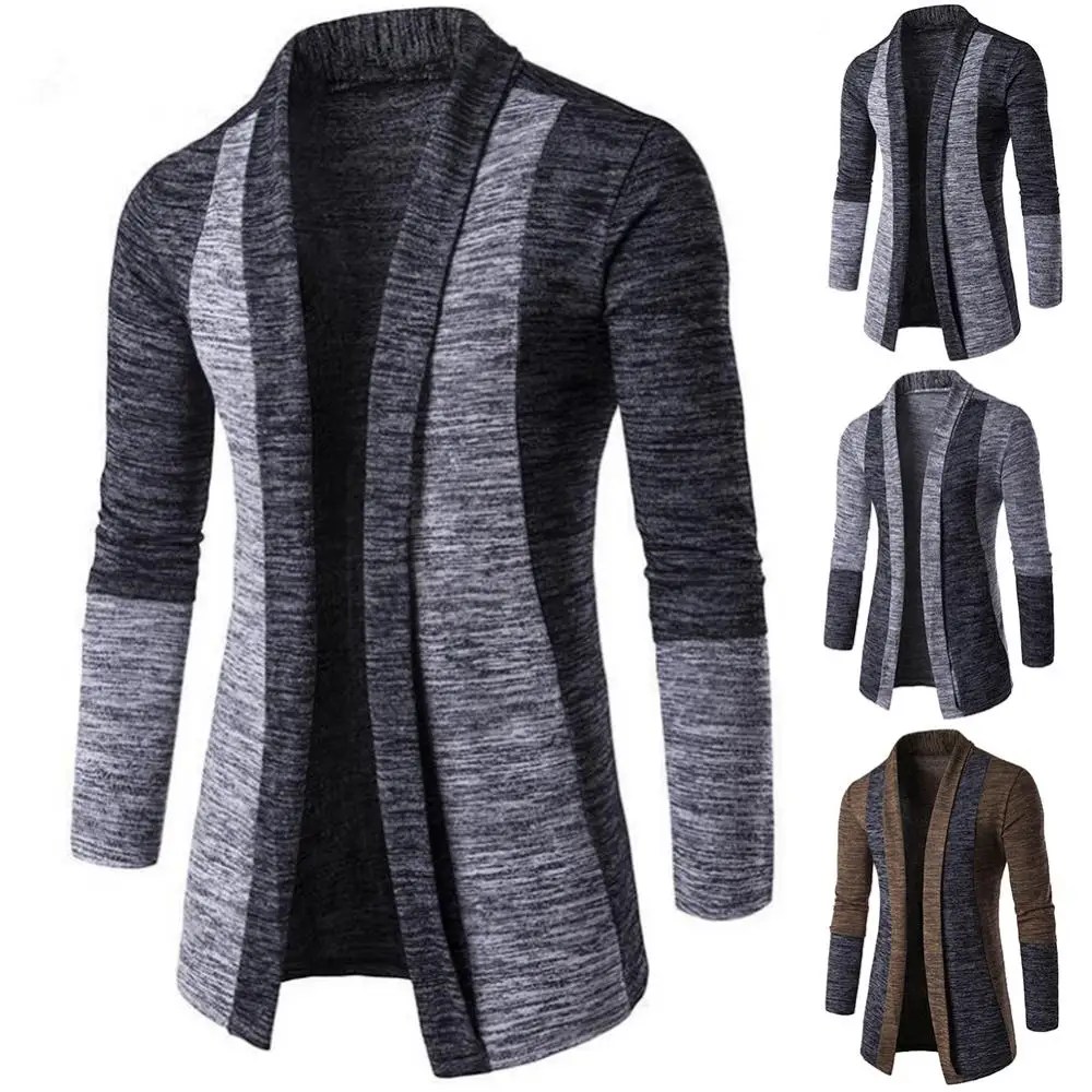 Kazak erkekler ceket Patchwork örme hırka uzun kollu Slim Fit Retro dış giyim