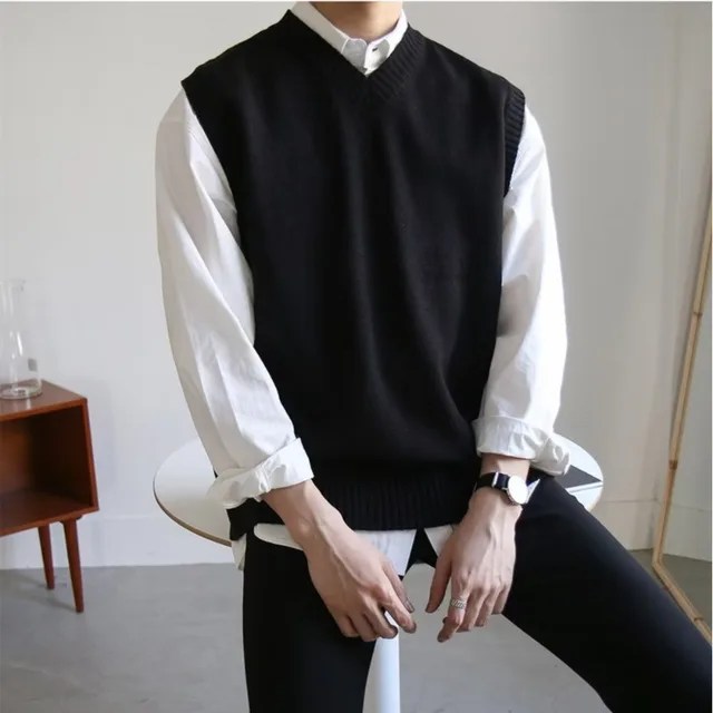 Kazak yelek erkekler basit tüm maç v yaka katı kolsuz erkek temel rahat kore tarzı Ins eğlence örme artı boyutu M-3XL Tops - Görsel 10
