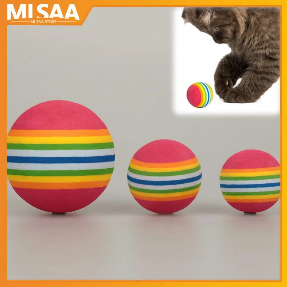 Kedi oyuncaklar topu interaktif kedi köpek çiğneme çıngırak çizik gökkuşağı EVA doğal köpük topu eğitim topları Pet oyuncaklar malzemeleri
