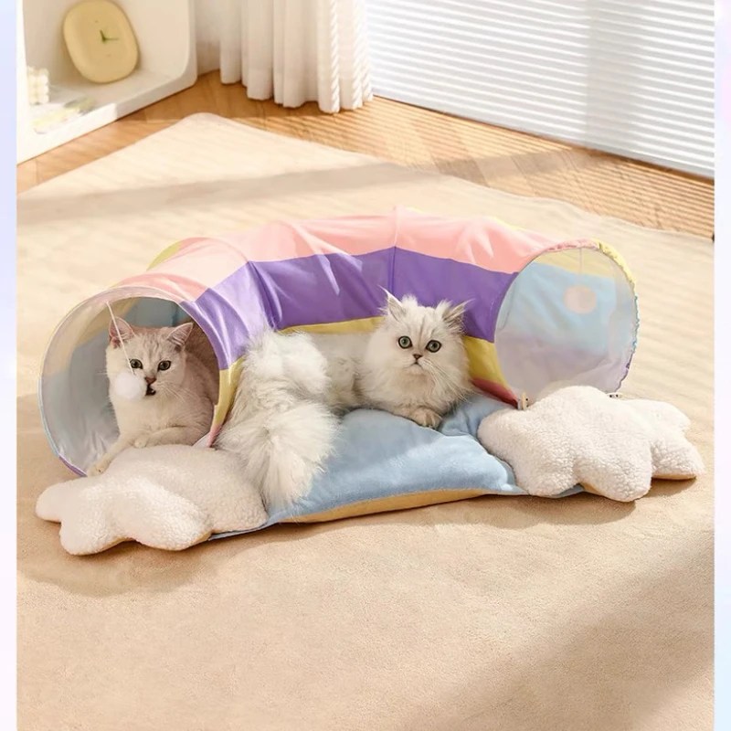 Kediler yatak Mat komik tüneller sevimli gökkuşağı kedi yatakları ve kedi oyuncaklar Pet yatak mobilya ev kedi aksesuarları kediler için Pet ürünleri