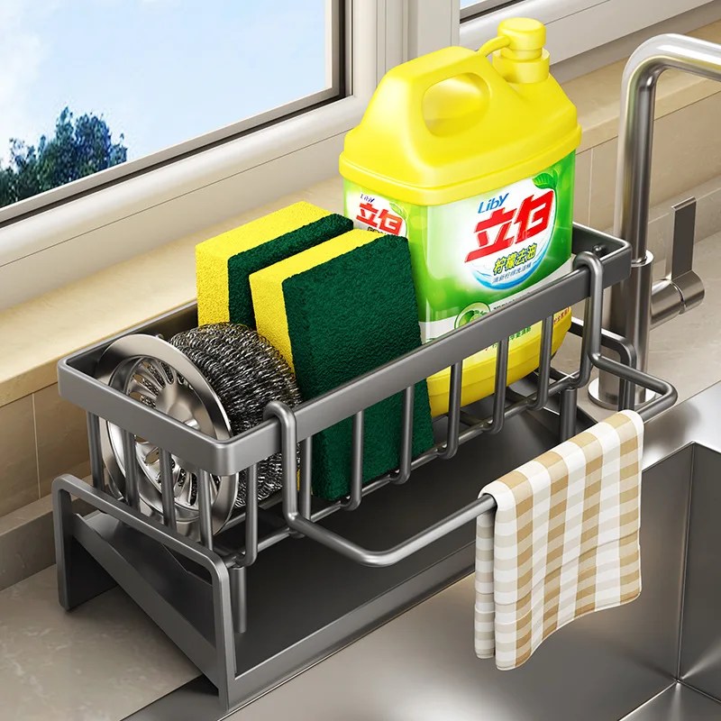 Kendinden boşaltma lavabo raf Metal mutfak lavabo drenajı raf sabun sünger tutucu mutfak lavabo organizatör