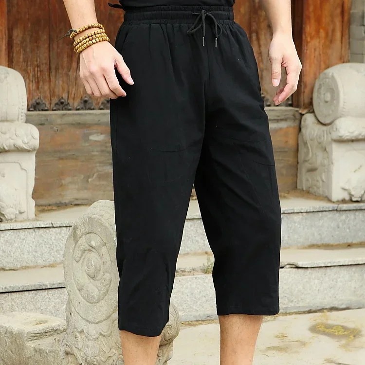 Keten kısa erkekler 3/4 uzunluk diz pamuk büyük boy 5xl yüksek bel artı boyutu 6XL Bermuda şort erkek uzun erkek yaz pantolon - Görsel 4