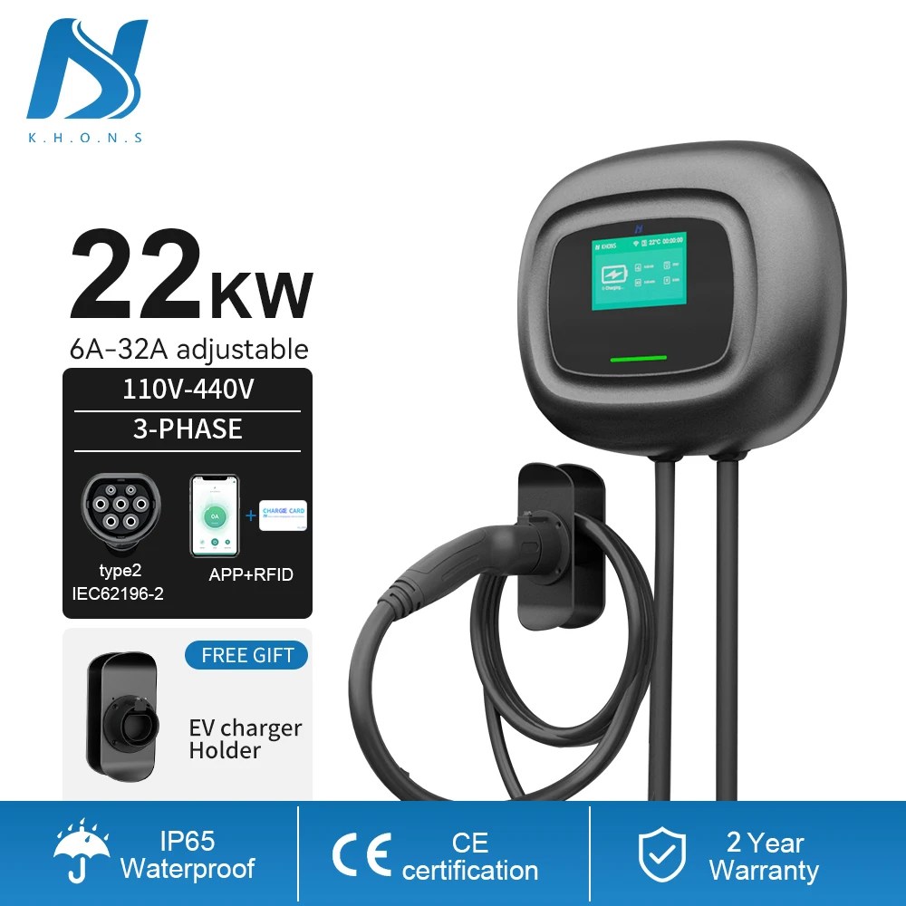 Khons EV WallBox 22kw Type2 üç fazlı elektrikli araç şarj istasyonu 16A 32A EVSE duvara monte şarj Wallbox IEC 62196-2