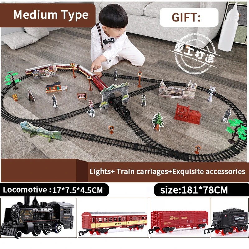 Klasik elektrikli tren oyuncak Vihcle demiryolu motorlu tren DIY parça demiryolu seti dinamik buhar RC tren Electrique oyuncak çocuklar için
