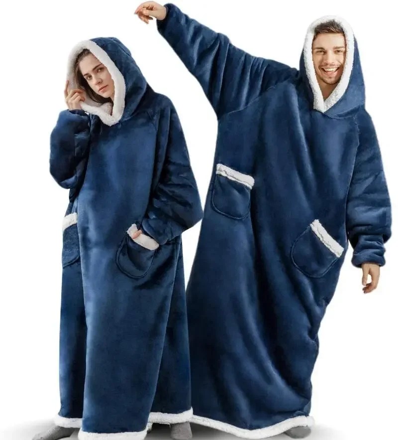 Kollu kış Hoodies Sweatshirt ile 2023 süper uzun pazen battaniye kadın erkek kazak polar dev TV battaniye boy yeni