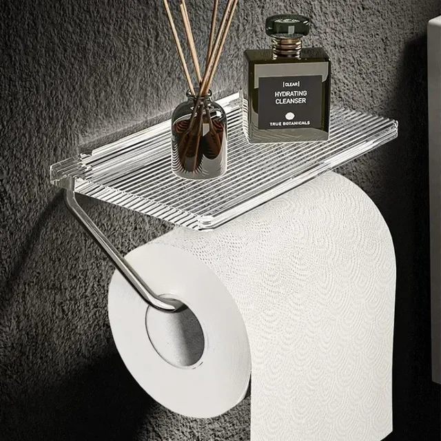 Lüks altın rulo kağıt havlu tutucu raf ile hiçbir delme akrilik rulo kağıt havlu tutucu doku askı banyo aksesuarları banyo