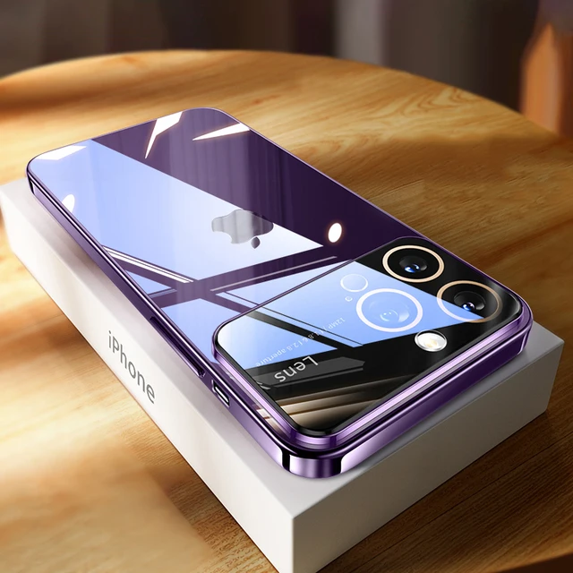 Lüks kaplama temizle sert PC cam Lens kamera koruma kılıfı iPhone 15 13 11 12 14 Pro Max şeffaf tampon tam kapak
