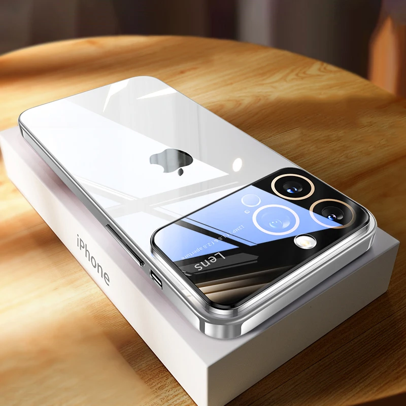 Lüks kaplama temizle sert PC cam Lens kamera koruma kılıfı iPhone 15 13 11 12 14 Pro Max şeffaf tampon tam kapak