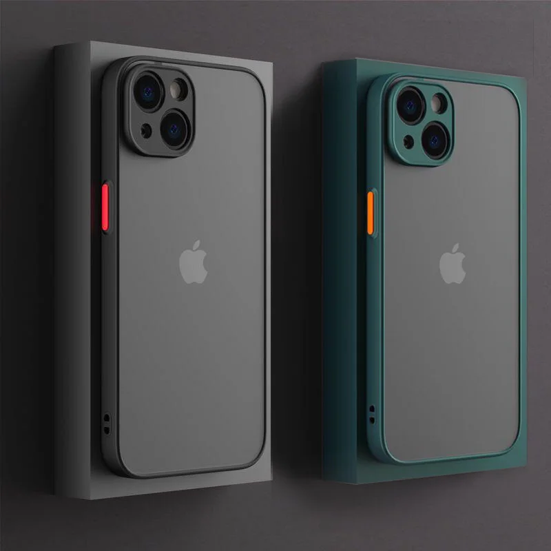 Lüks mat şeffaf TPU kare telefon kılıfı için iPhone 15 14 13 12 11 Pro Max Mini XS XR X 8 artı SE 2020 ihard sert PC kapak