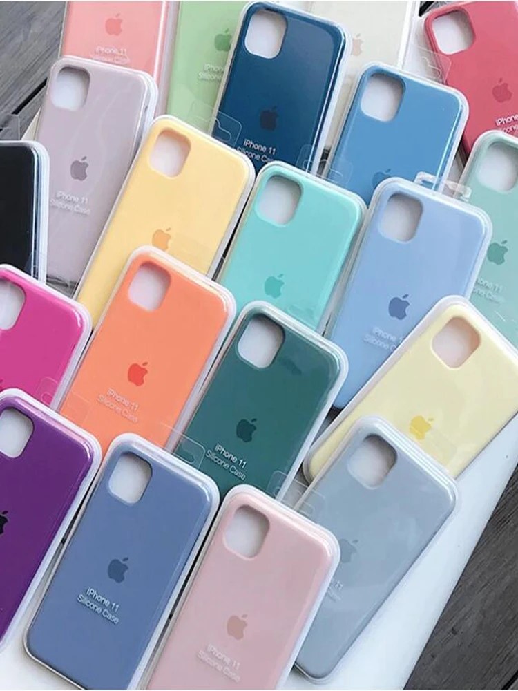 Lüks orijinal silikon kılıf Apple iPhone 11 12 13 14 15 Pro Max resmi vaka iPhone 11 12 X XS XR 13 14 Pro kapak