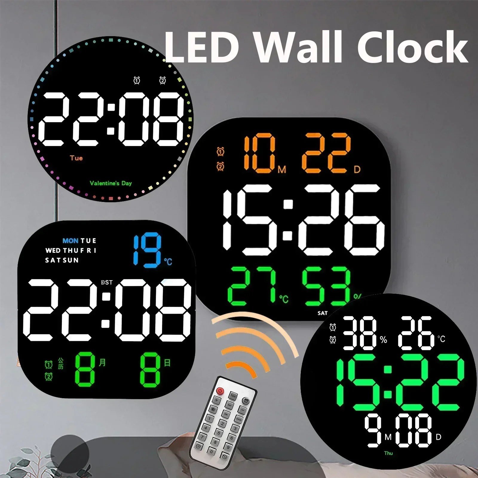 LED dijital duvar saati büyük ekran sıcaklık tarih gün ekran elektronik LED saat uzaktan kumanda ile oturma odası dekorasyon