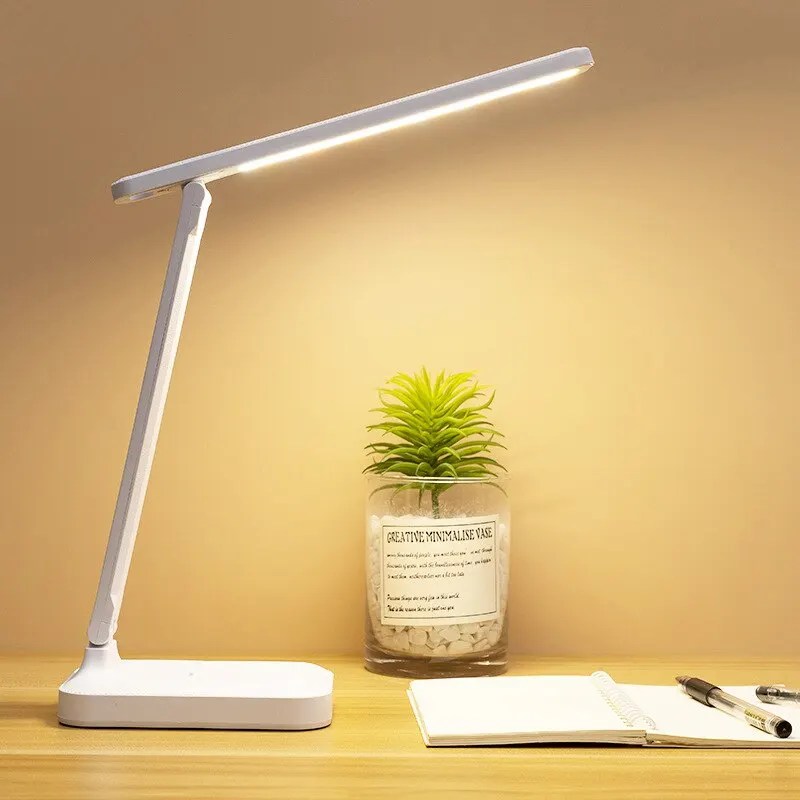 LED dokunmatik anahtarı beyaz katlanır masa lambası yatak odası başucu çalışması okuma göz bakımı gece lambası USB Plug-in dim beyaz masa lambası - Görsel 2