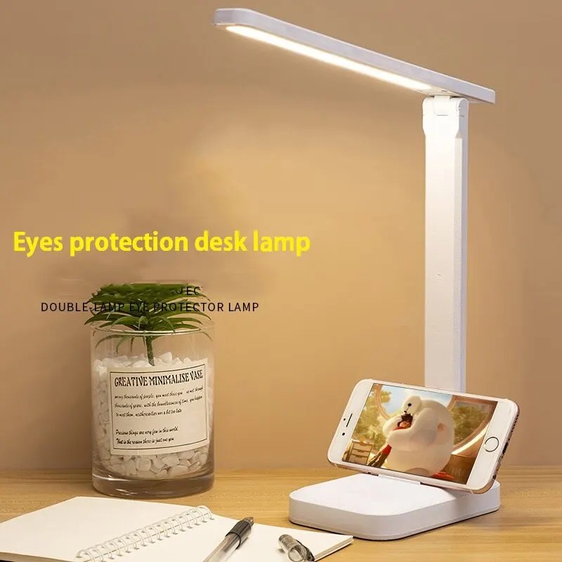 LED dokunmatik anahtarı beyaz katlanır masa lambası yatak odası başucu çalışması okuma göz bakımı gece lambası USB Plug-in dim beyaz masa lambası - Görsel 3