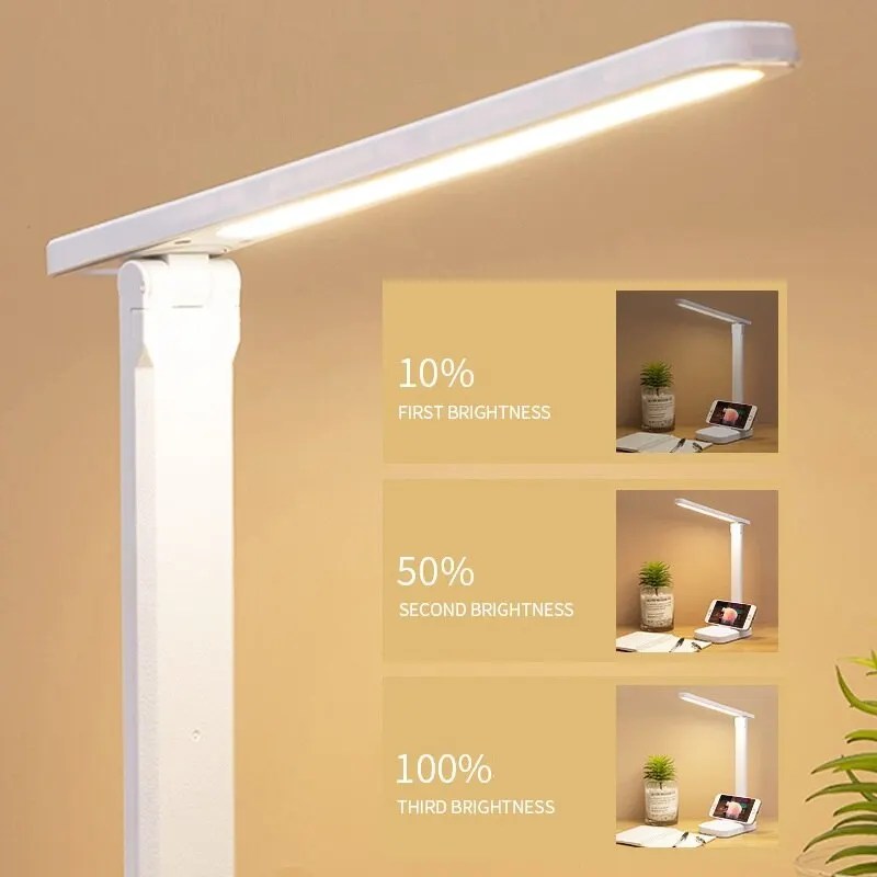 LED dokunmatik anahtarı beyaz katlanır masa lambası yatak odası başucu çalışması okuma göz bakımı gece lambası USB Plug-in dim beyaz masa lambası - Görsel 4