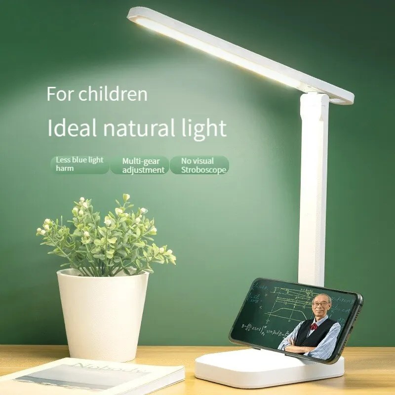 LED dokunmatik anahtarı beyaz katlanır masa lambası yatak odası başucu çalışması okuma göz bakımı gece lambası USB Plug-in dim beyaz masa lambası - Görsel 5