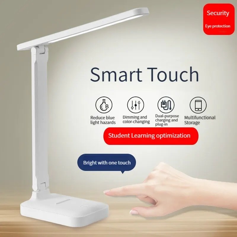 LED dokunmatik anahtarı beyaz katlanır masa lambası yatak odası başucu çalışması okuma göz bakımı gece lambası USB Plug-in dim beyaz masa lambası