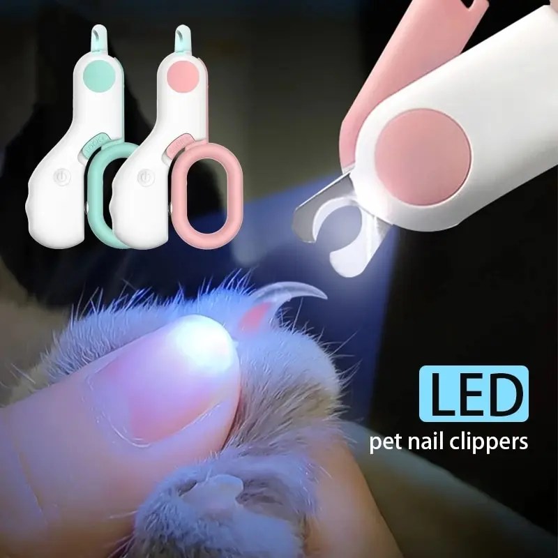 LED ışık kedi köpek tırnak makası kesici profesyonel Pet pençe giyotin ile emniyet kilidi yavru hayvanlar bakım bakım aracı kiti
