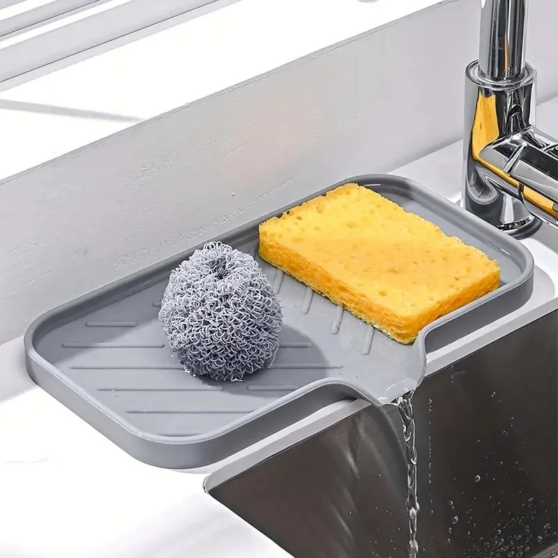 Lavabo silikon tepsi ile drenaj sabun sünger depolama tutucu tezgah lavabosu Scrubber fırça sabun depolama raf mutfak düzenleyici