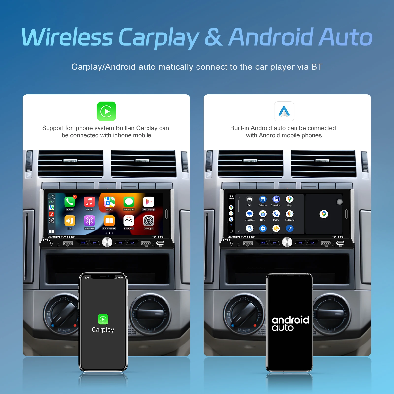 LeeKooLuu 6.9 "2.5D IPS Android 13.0 araba radyo 1 Din merkezi multimedya oynatıcı 2G + 64G GPS Stereo Bluetooth Carplay Android oto - Görsel 2