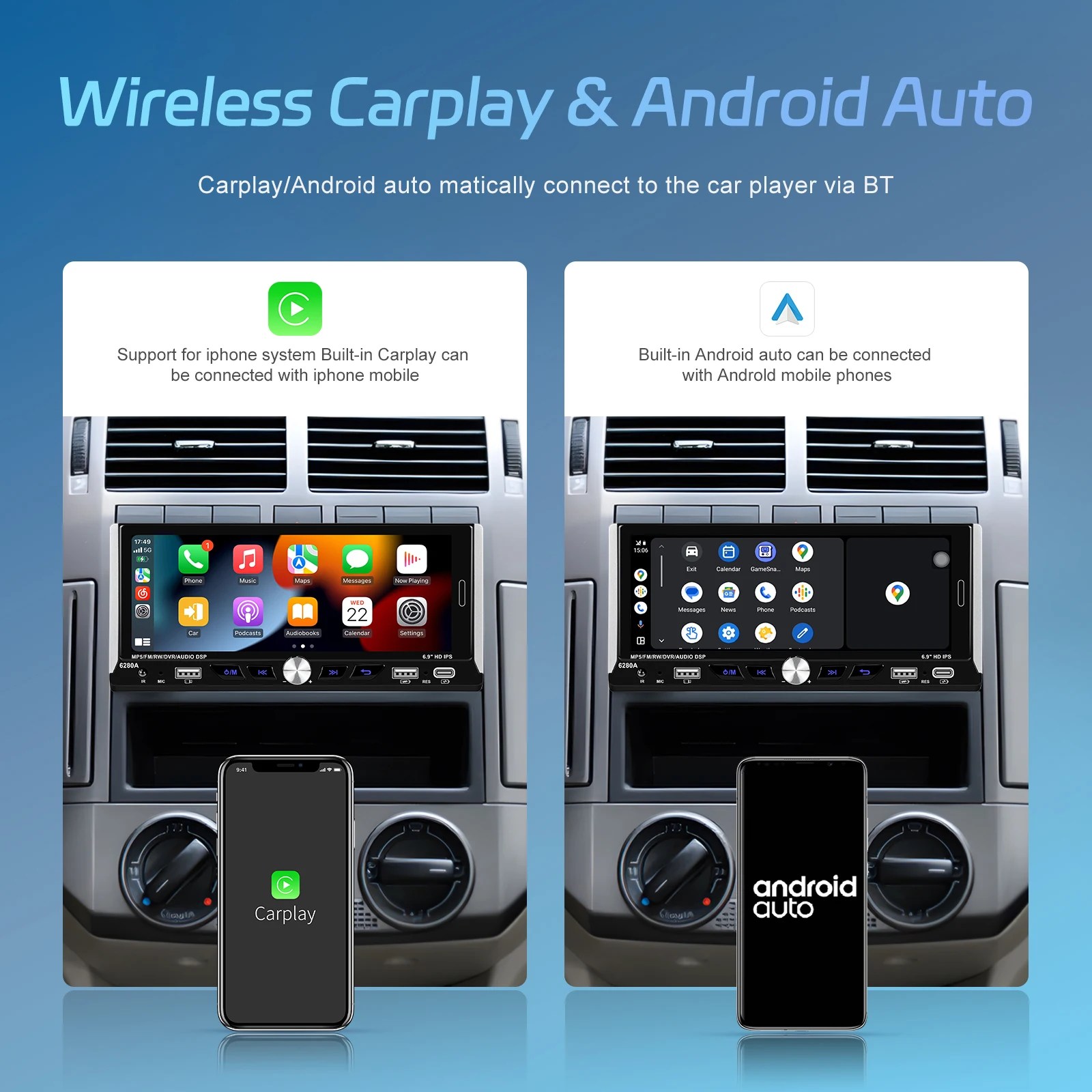 LeeKooLuu 6.9 "2.5D IPS Android 13.0 araba radyo 1 Din merkezi multimedya oynatıcı 2G + 64G GPS Stereo Bluetooth Carplay Android oto - Görsel 2