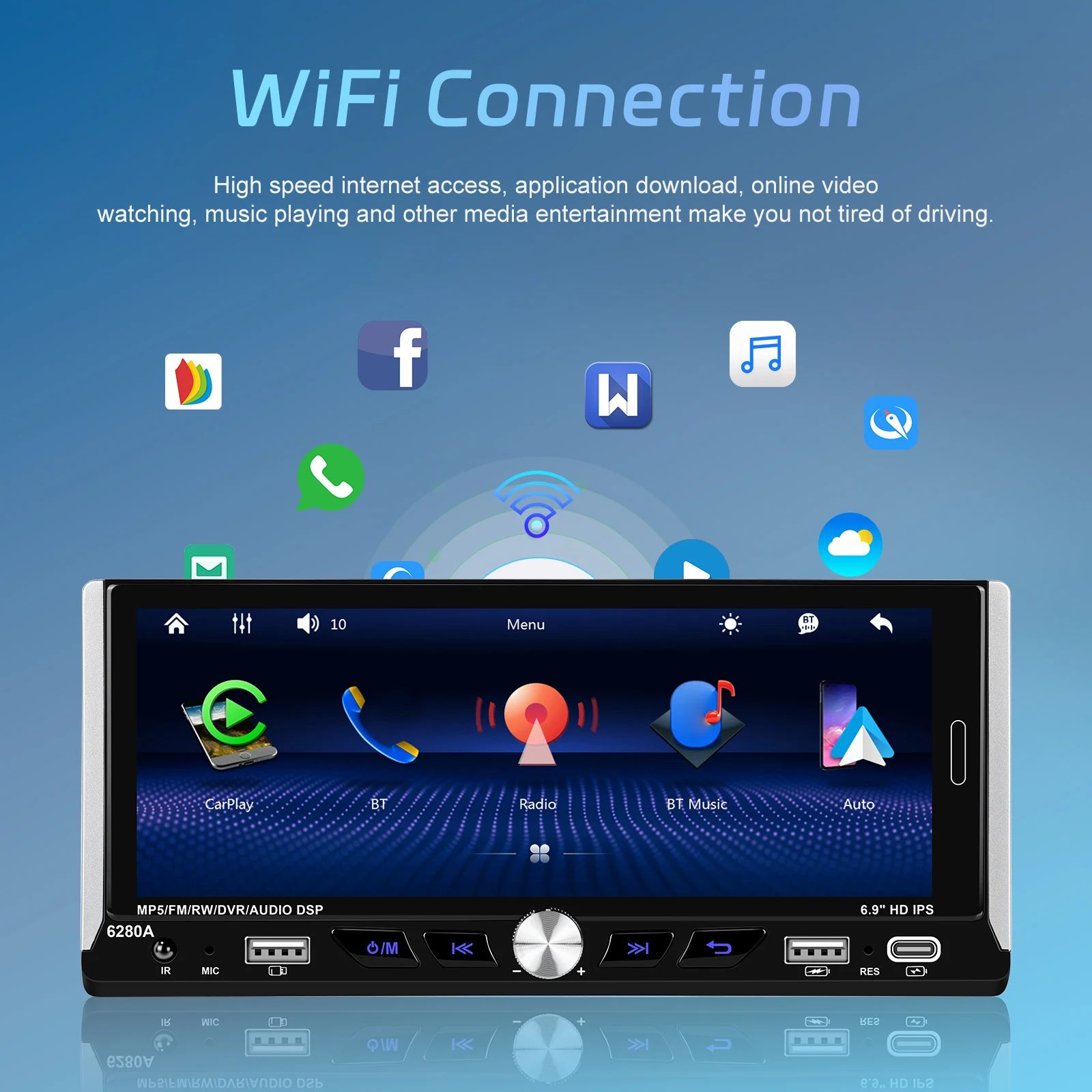 LeeKooLuu 6.9 "2.5D IPS Android 13.0 araba radyo 1 Din merkezi multimedya oynatıcı 2G + 64G GPS Stereo Bluetooth Carplay Android oto - Görsel 4