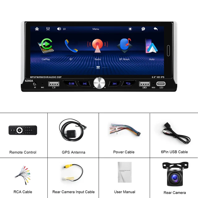 LeeKooLuu 6.9 "2.5D IPS Android 13.0 araba radyo 1 Din merkezi multimedya oynatıcı 2G + 64G GPS Stereo Bluetooth Carplay Android oto