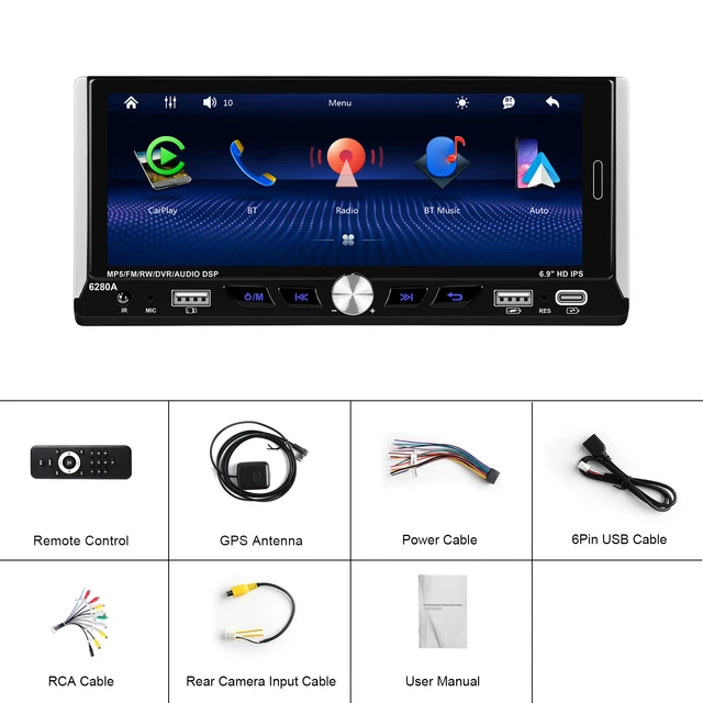 LeeKooLuu 6.9 "2.5D IPS Android 13.0 araba radyo 1 Din merkezi multimedya oynatıcı 2G + 64G GPS Stereo Bluetooth Carplay Android oto