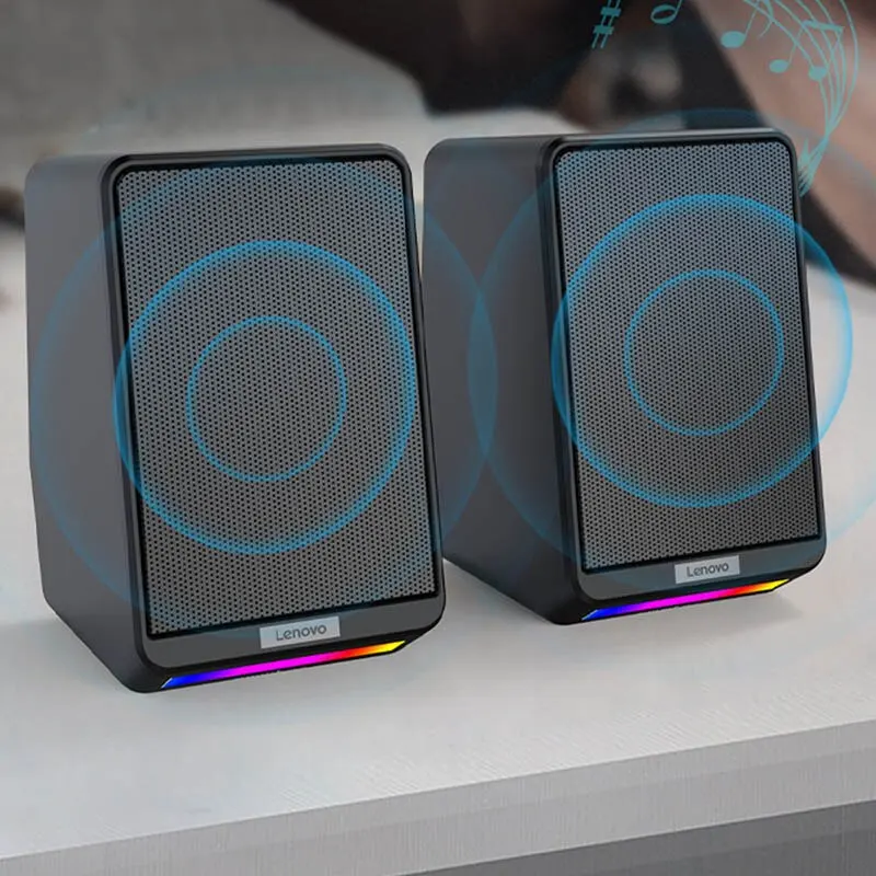 Lenovo TS38 kablolu masaüstü hoparlörler 3.5mm USB Stereo Surround müzik RGB bilgisayar PC hoparlörler için oyun hoparlörler ses çubuğu
