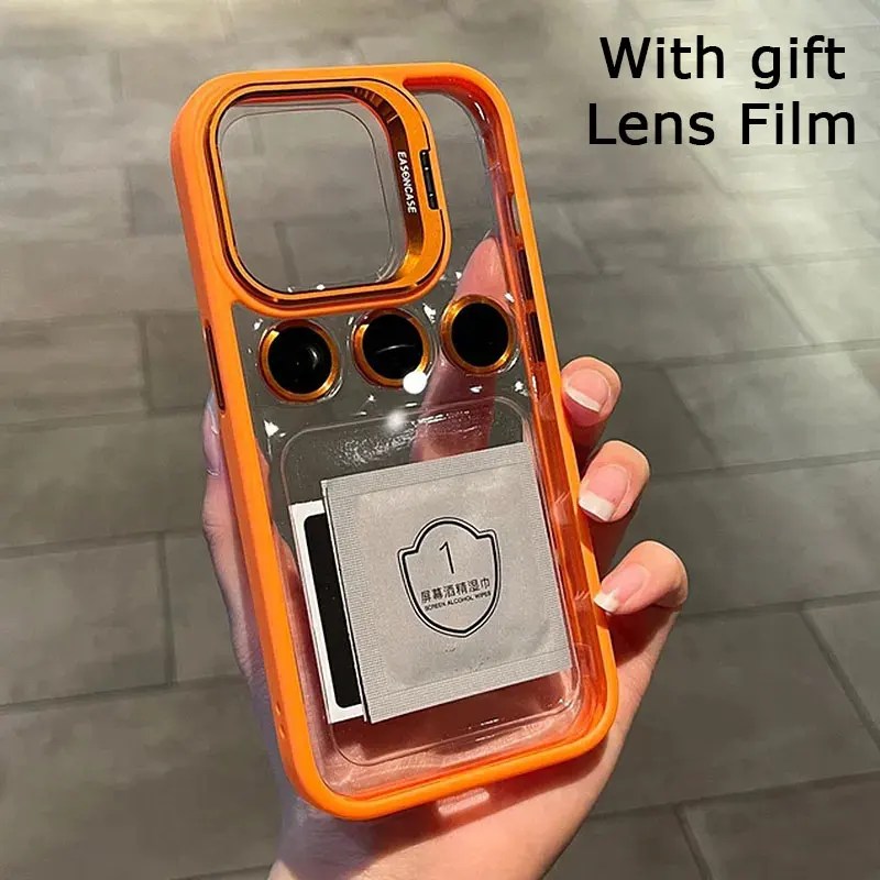 Lens Metal halka koruyucu standı telefon kılıfı için IPhone 13 11 12 14 15 Pro Max artı kamera cam Lens koruma şeffaf kapak