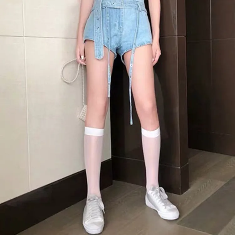 Lolita yaz çorap ipek diz çorap tüp Jk kızlar çorap beyaz siyah yarım buzağı uzun çorap Lolita naylon diz Lolita çorap