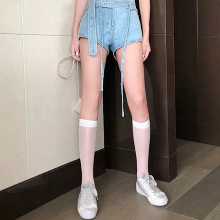 Lolita yaz çorap ipek diz çorap tüp Jk kızlar çorap beyaz siyah yarım buzağı uzun çorap Lolita naylon diz Lolita çorap - Görsel 3
