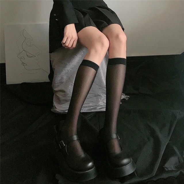 Lolita yaz çorap ipek diz çorap tüp Jk kızlar çorap beyaz siyah yarım buzağı uzun çorap Lolita naylon diz Lolita çorap - Görsel 7
